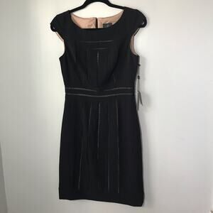 Adrianna Papell black knee length cap sleeve classy dress lace cutouts 4 LBD